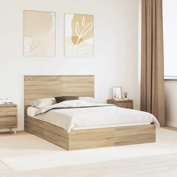 Lit de Rangement Chêne Sonoma 140 x 200 cm Bois d'ingénierie
