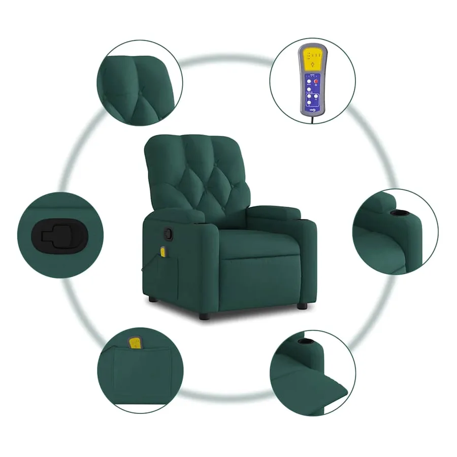 Fauteuil de massage inclinable Vert foncé Tissu - 7