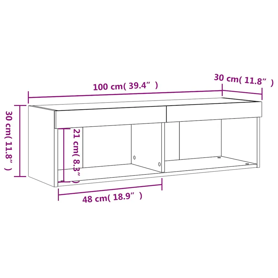 Meuble TV avec lumières LED gris béton 100x30x30 cm - 19