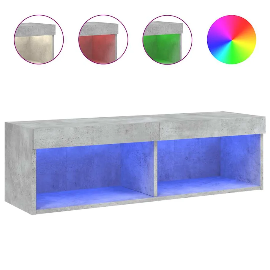 Meuble TV avec lumières LED gris béton 100x30x30 cm - 2