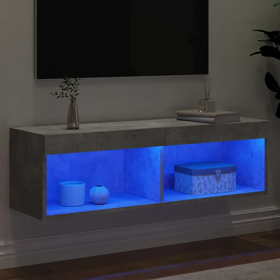 Meuble TV avec lumières LED gris béton 100x30x30 cm - 4