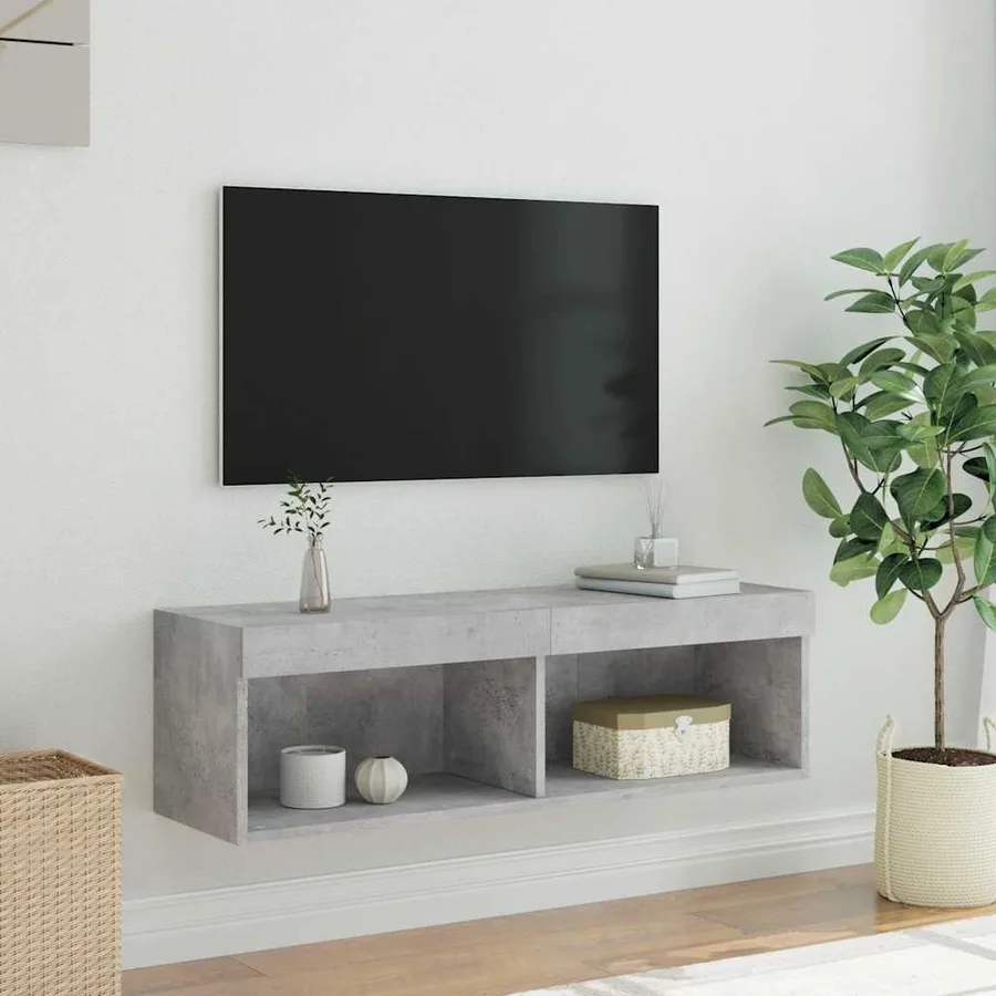 Meuble TV avec lumières LED gris béton 100x30x30 cm - 6