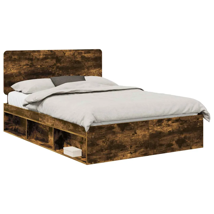 Cadre de lit Chêne fumé 140 x 200 cm Bois de pin massif - 2