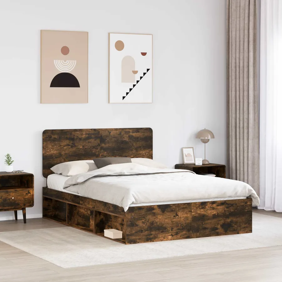 Cadre de lit Chêne fumé 140 x 200 cm Bois de pin massif - 3