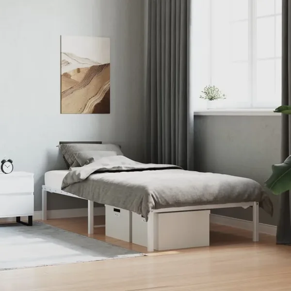 Cadre de lit métal sans matelas blanc 90x190 cm