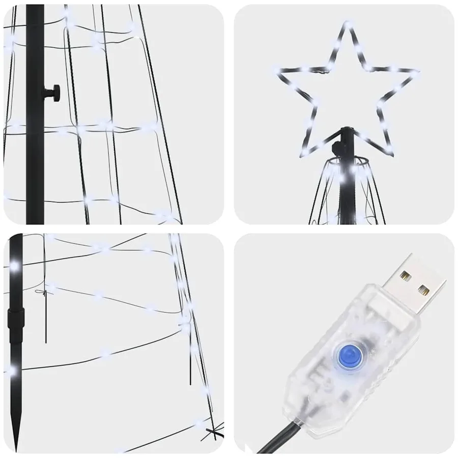 Arbre de Noël LED avec piquets au sol Blanc froid 250 cm Fer - 6