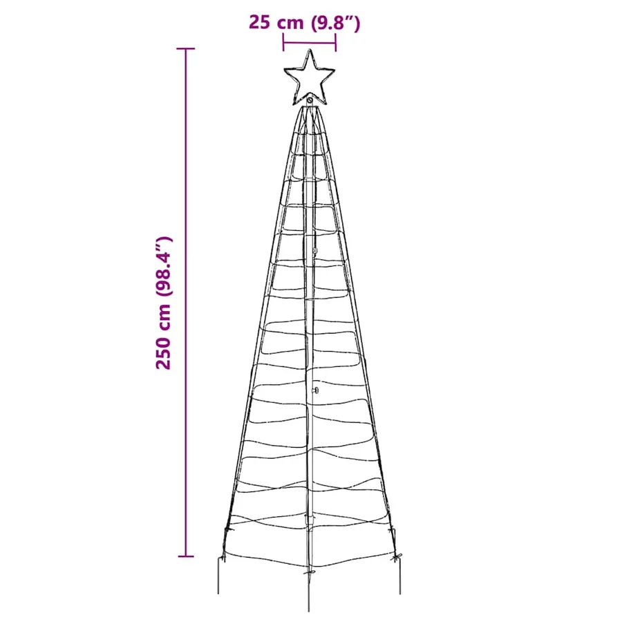 Arbre de Noël LED avec piquets au sol Blanc froid 250 cm Fer - 9