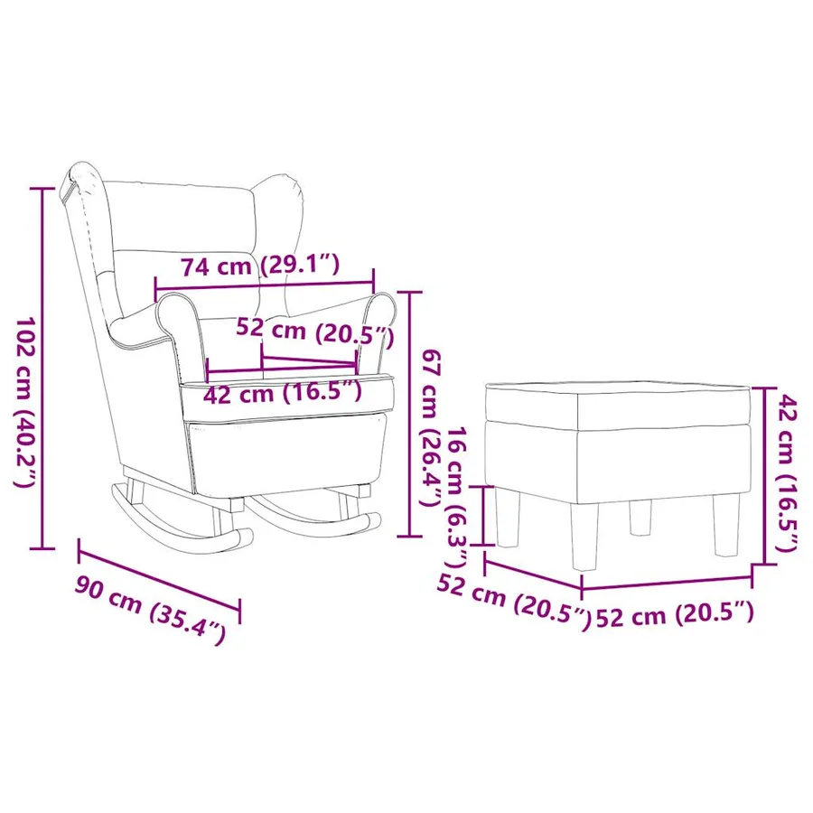 Chaise à bascule avec repose-pied Taupe Tissu - 11