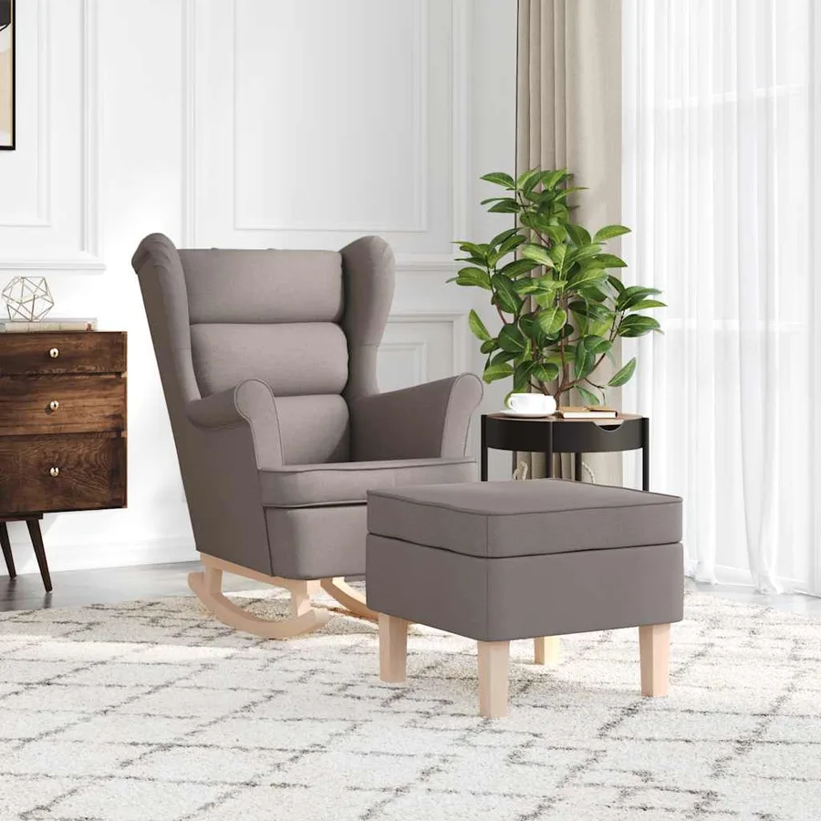 Chaise à bascule avec repose-pied Taupe Tissu - 3