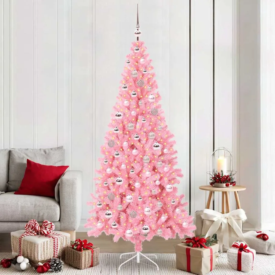 Sapin de Noël avec 300 LED avec support Rose 210 cm PVC