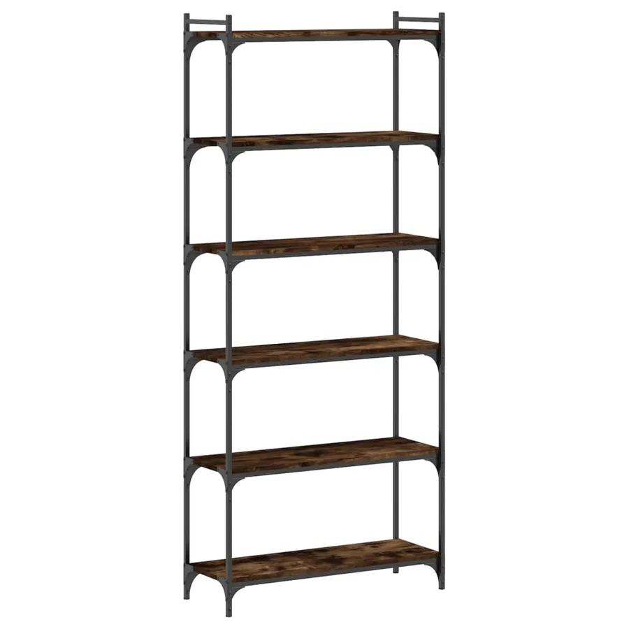 Bibliothèque 6 niveaux chêne fumé 80x30x188cm bois d'ingénierie - 2