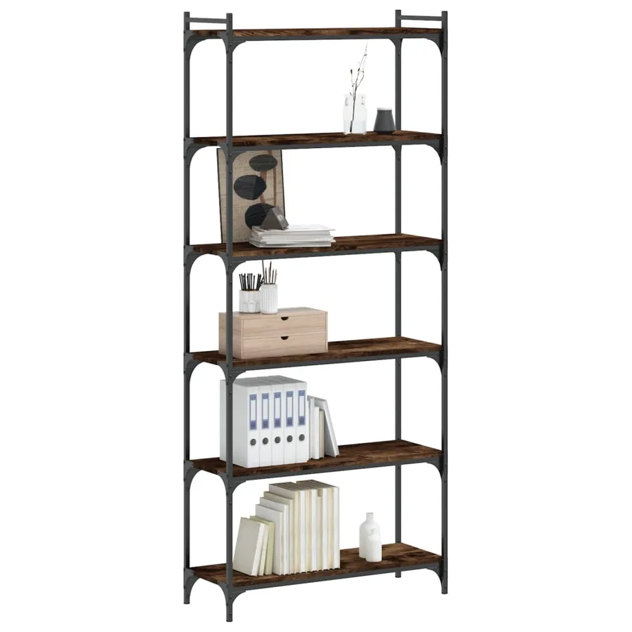 Bibliothèque 6 niveaux chêne fumé 80x30x188cm bois d'ingénierie - 3
