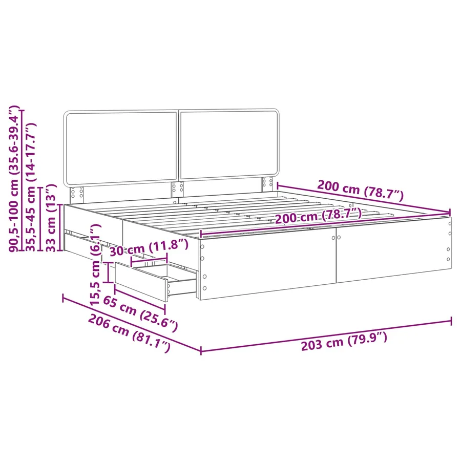 Cadre de lit Gris Sonoma 200 x 200 cm Bois Ingénierie - 14