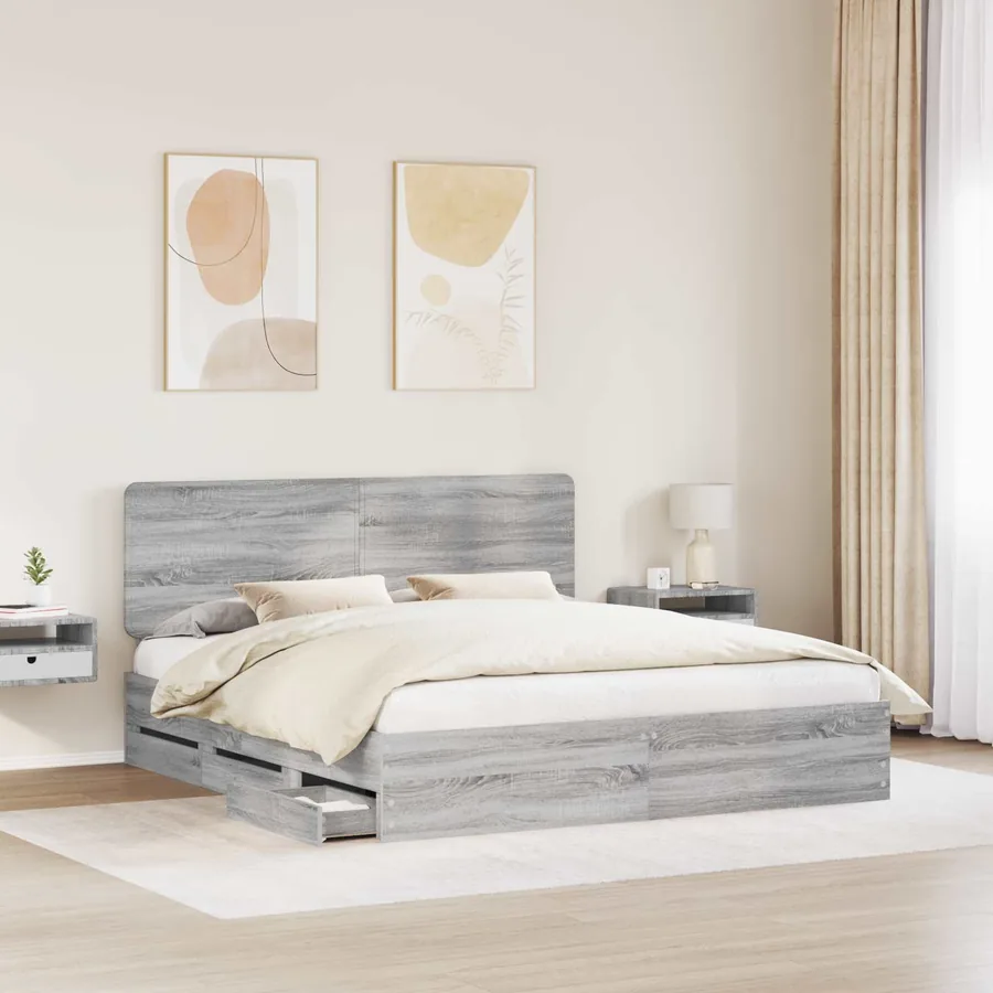 Cadre de lit Gris Sonoma 200 x 200 cm Bois Ingénierie - 3