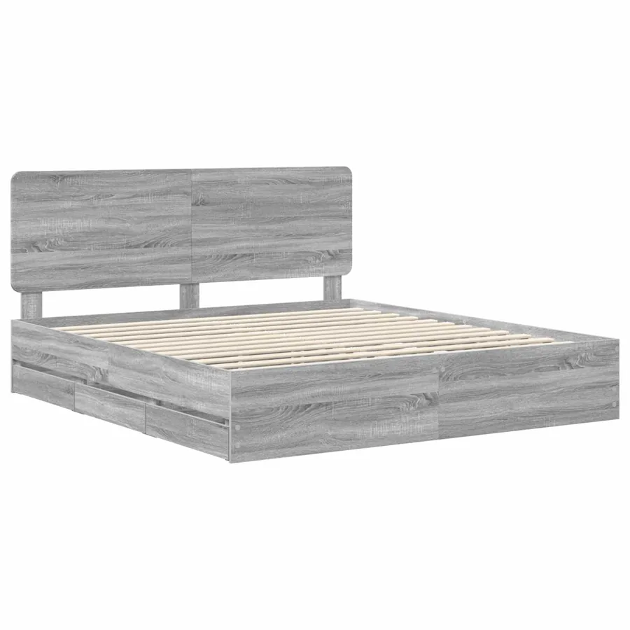 Cadre de lit Gris Sonoma 200 x 200 cm Bois Ingénierie - 4