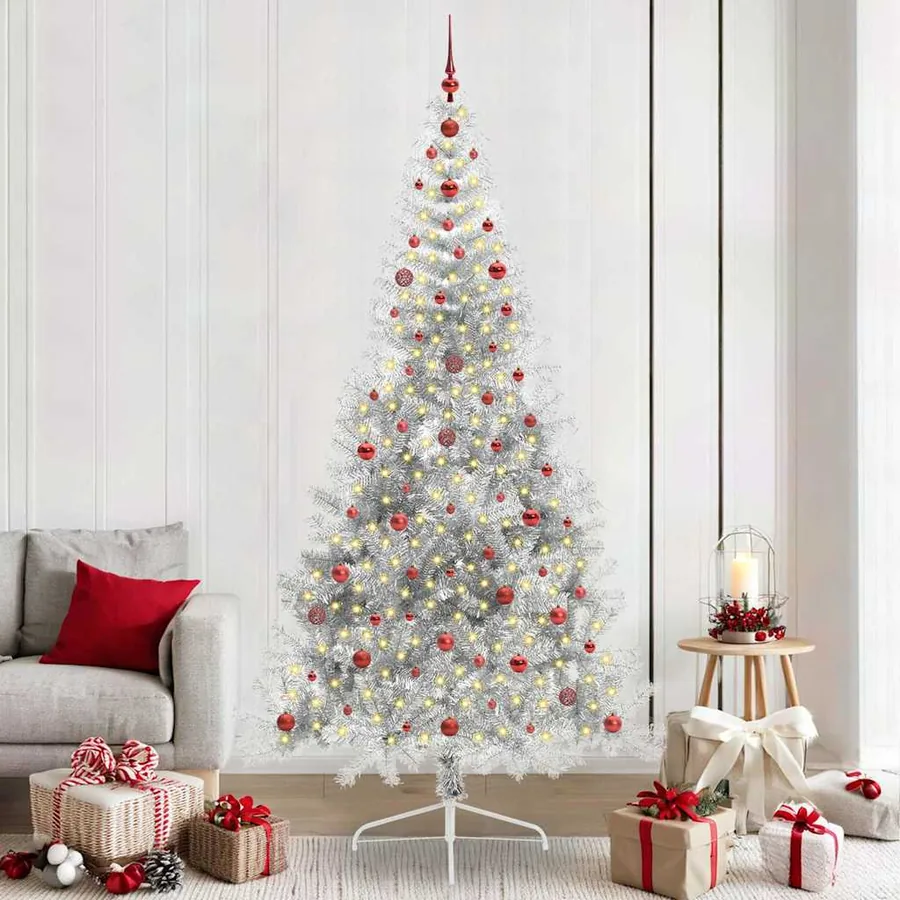 Sapin de Noël artificiel pré-éclairé Argent 240 cm PET