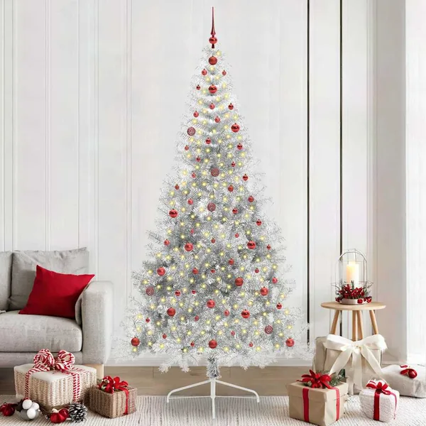Sapin de Noël artificiel pré-éclairé Argent 240 cm PET