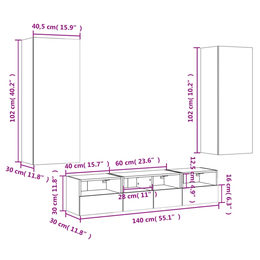 Unités murales TV 5 pcs sonoma gris bois d'ingénierie - 13