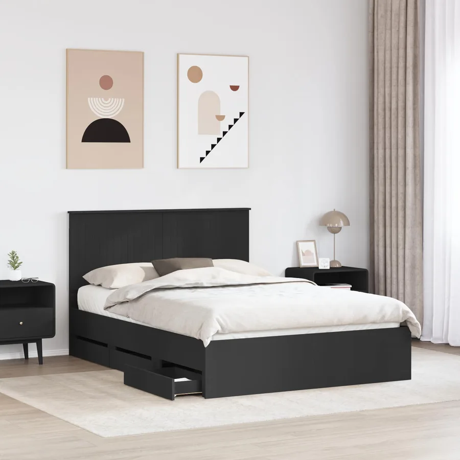 Cadre de lit avec tiroir Noir 140 x 190 cm Bois Ingénierie - 3