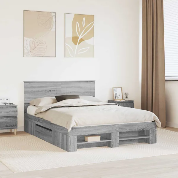Cadre de lit Gris Sonoma 140 x 200 cm Bois d'ingénierie