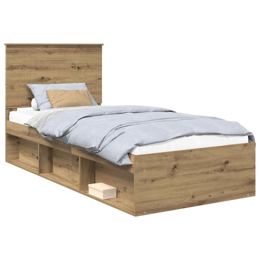 Cadre de lit Chêne artisan 90 x 200 cm Bois de pin massif - 2