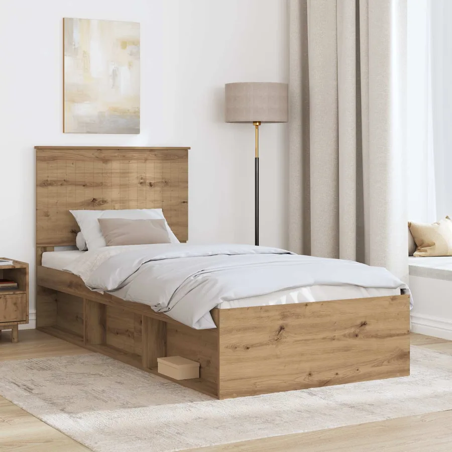 Cadre de lit Chêne artisan 90 x 200 cm Bois de pin massif - 3