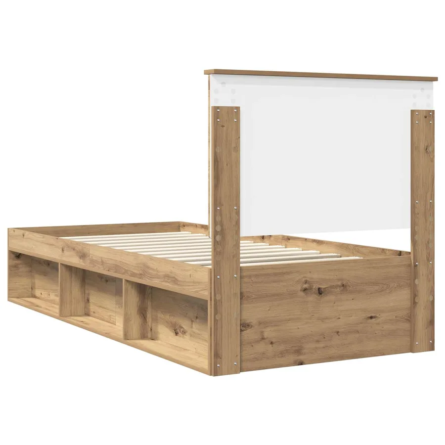 Cadre de lit Chêne artisan 90 x 200 cm Bois de pin massif - 9