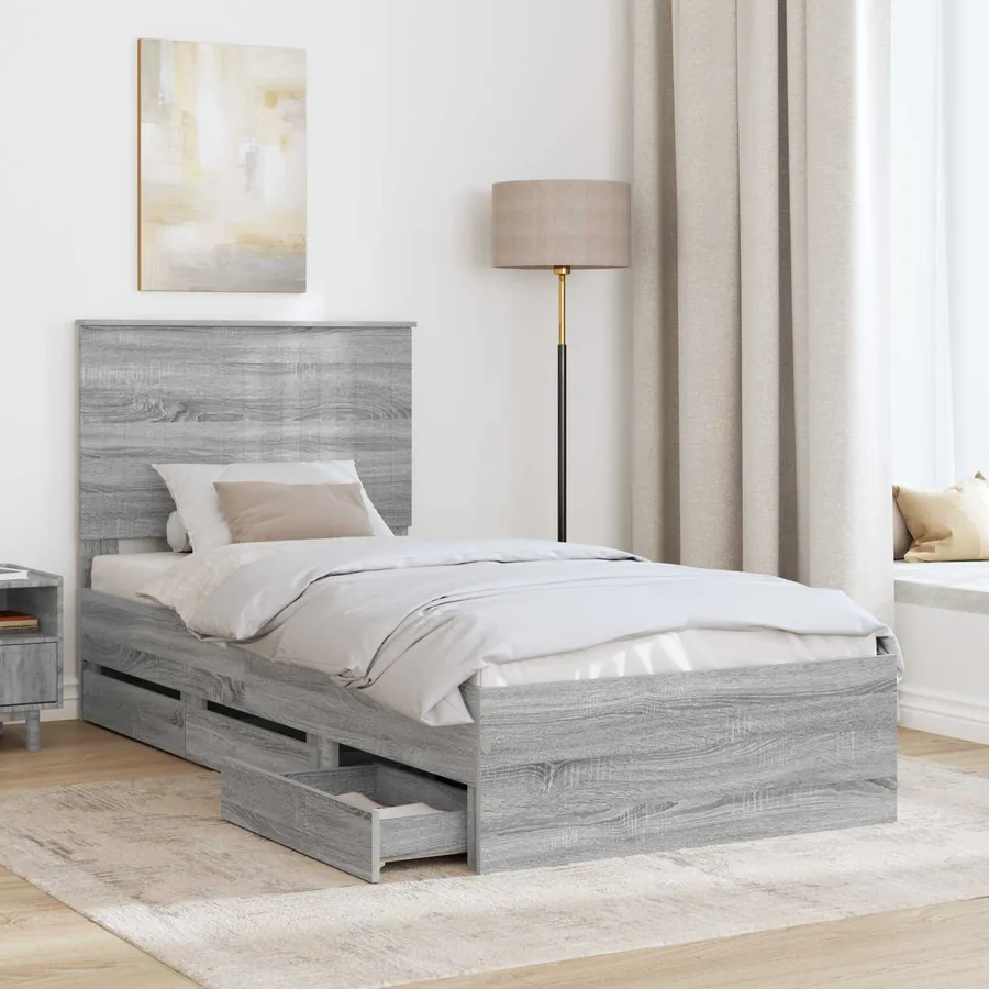 Cadre de lit Gris Sonoma 90 x 190 cm Bois Ingénierie - 3