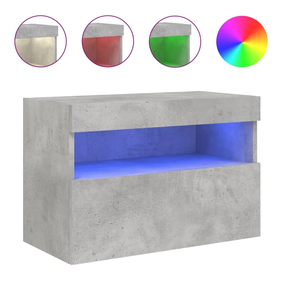Meuble TV mural avec lumières LED gris béton 60x30x40 cm - 2