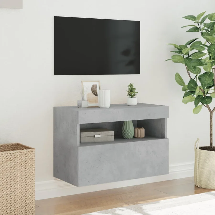 Meuble TV mural avec lumières LED gris béton 60x30x40 cm - 5