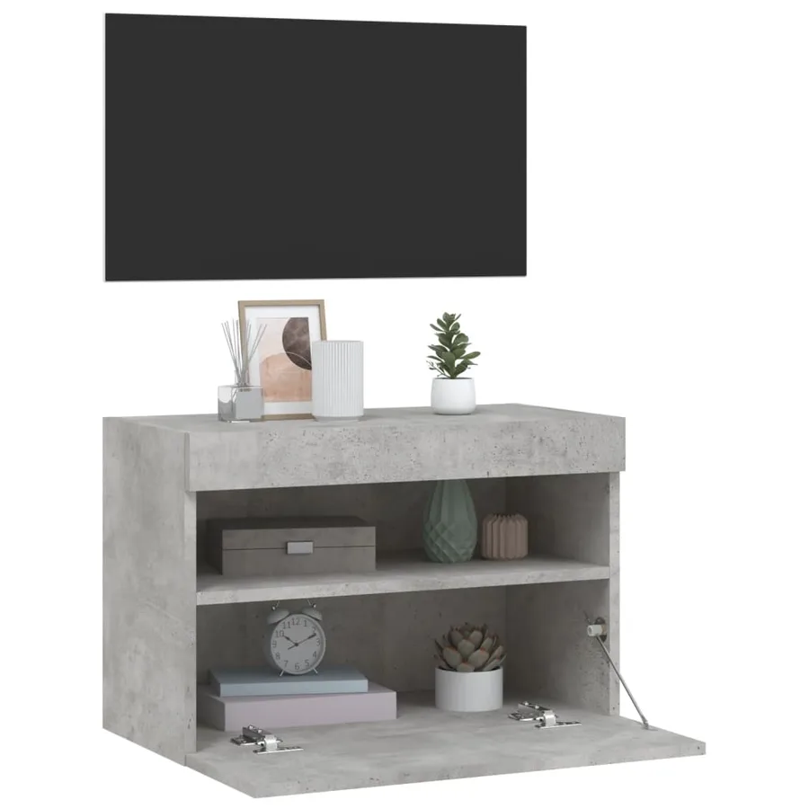 Meuble TV mural avec lumières LED gris béton 60x30x40 cm - 7
