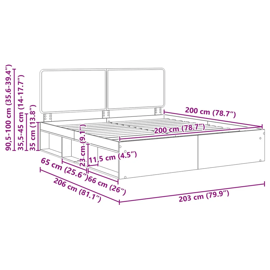 Cadre de lit Blanc 200 x 200 cm Bois de pin massif - 13