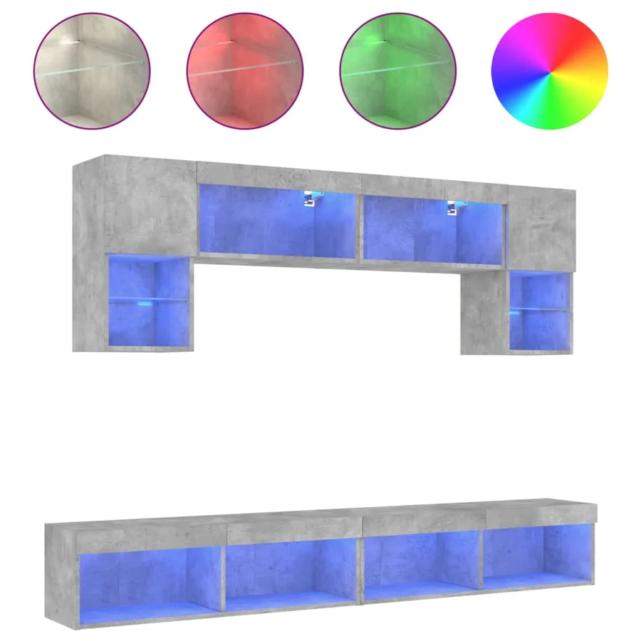 Unités murales TV avec LED 6 pcs gris béton bois d'ingénierie - 2