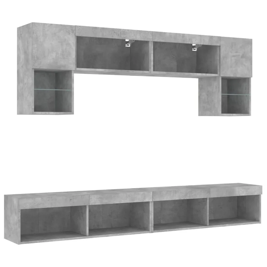 Unités murales TV avec LED 6 pcs gris béton bois d'ingénierie - 3