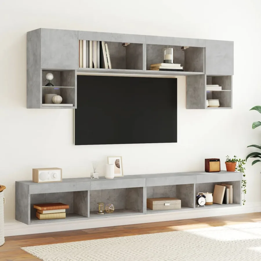 Unités murales TV avec LED 6 pcs gris béton bois d'ingénierie - 4