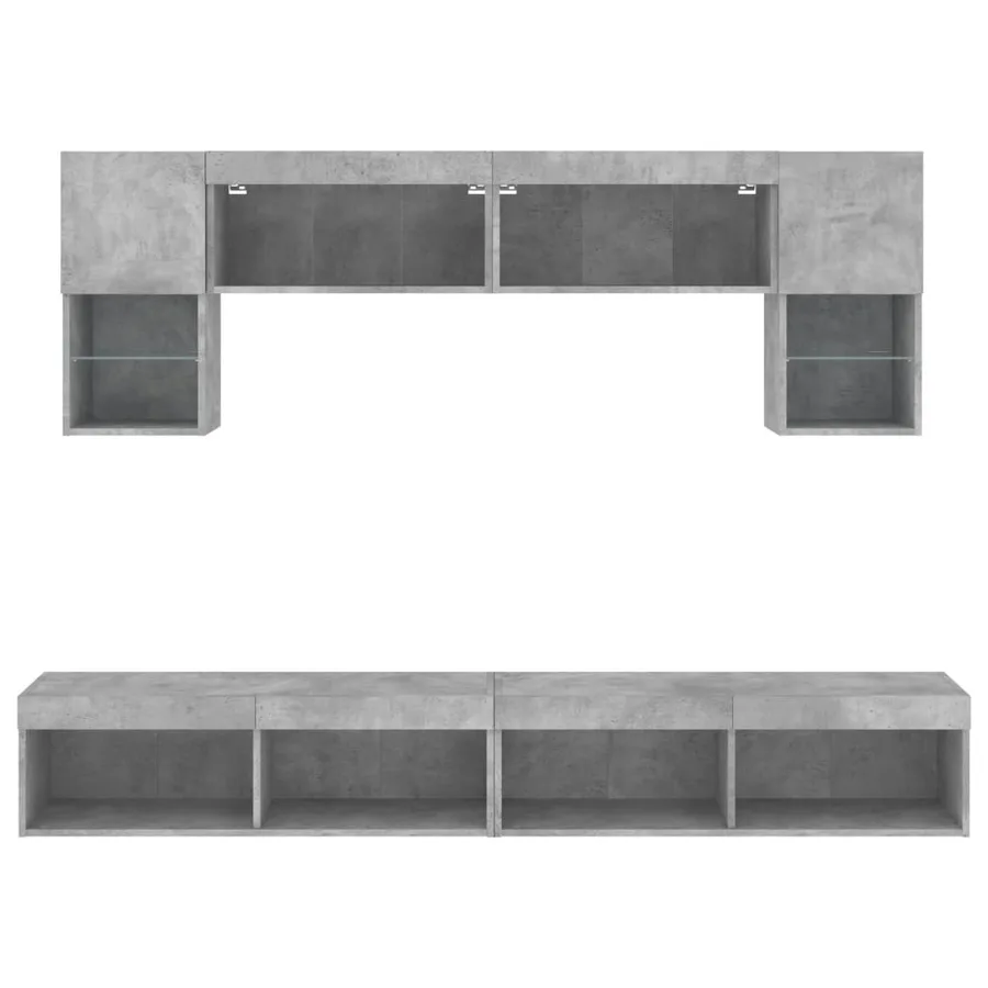 Unités murales TV avec LED 6 pcs gris béton bois d'ingénierie - 7