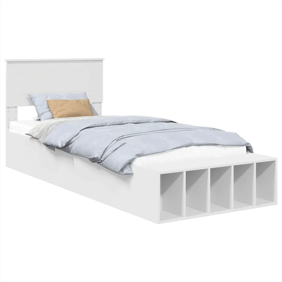 Cadre de lit avec étagère Blanc 75 x 190 cm Bois d'ingénierie - 2