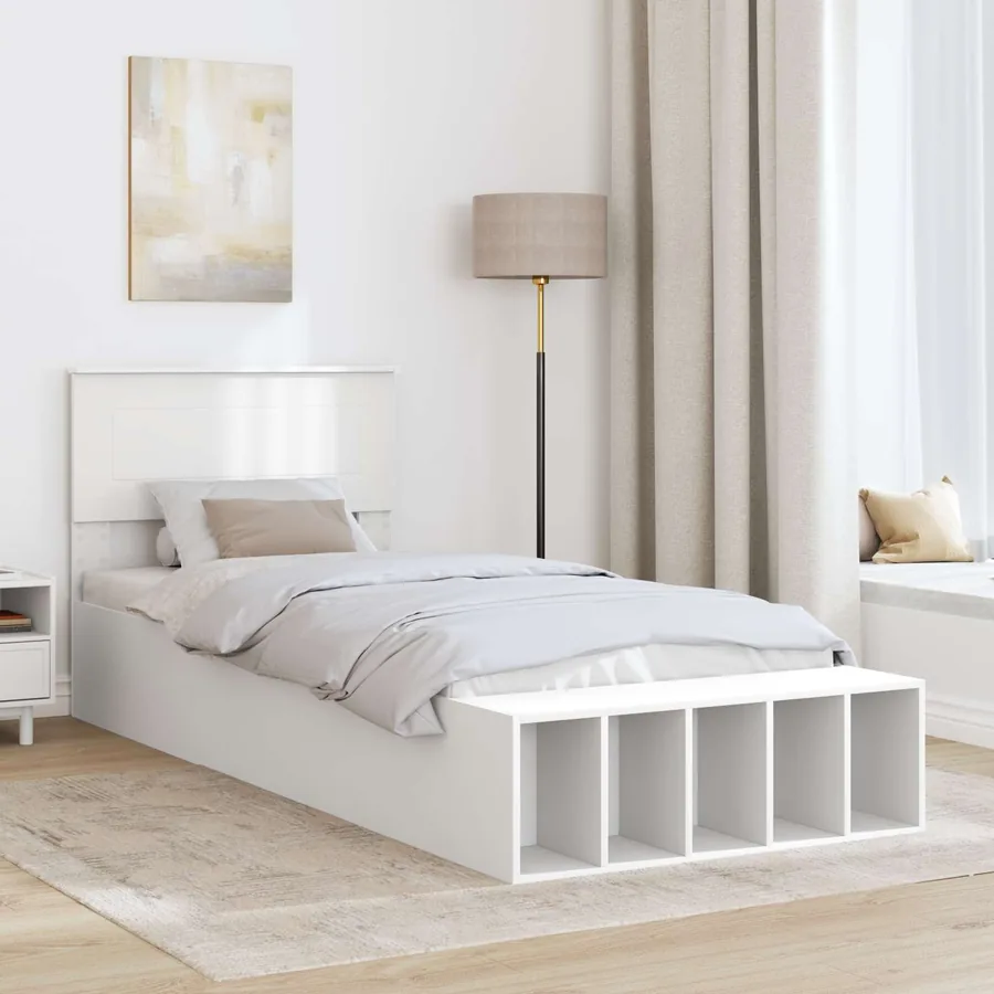 Cadre de lit avec étagère Blanc 75 x 190 cm Bois d'ingénierie - 3