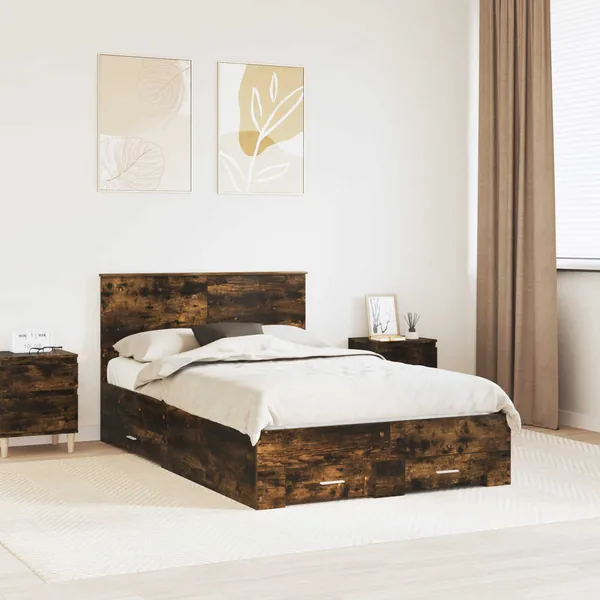 Cadre de lit Chêne fumé 120 x 200 cm Bois d'ingénierie