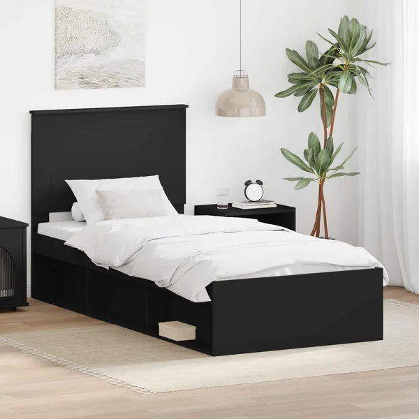 Cadre de lit Noir 75 x 190 cm Bois de pin massif