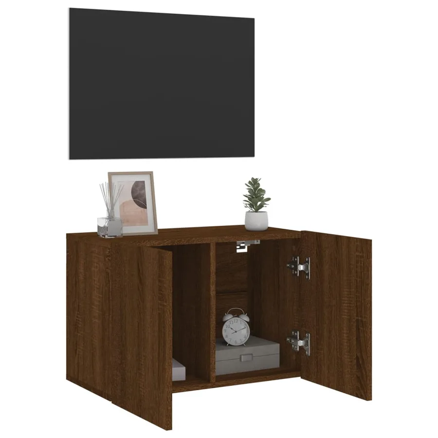 Meuble TV mural chêne marron 60x30x41 cm - 4