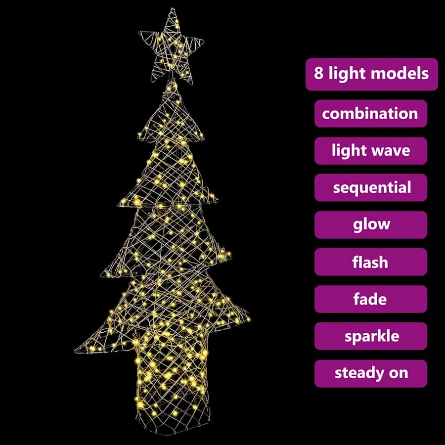 Sapin de Noël avec 240 LED Blanc chaud 180 cm Rotin - 9