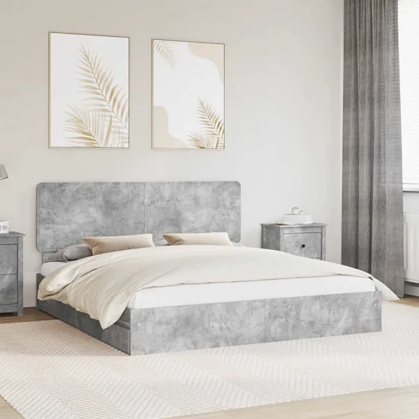 Lit de Rangement Gris béton 200 x 200 cm Bois d'ingénierie