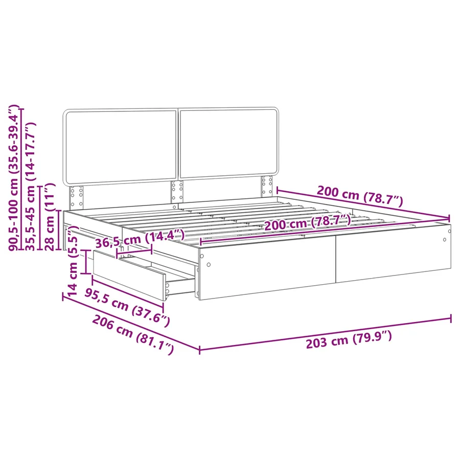 Lit de Rangement Gris béton 200 x 200 cm Bois d'ingénierie - 14