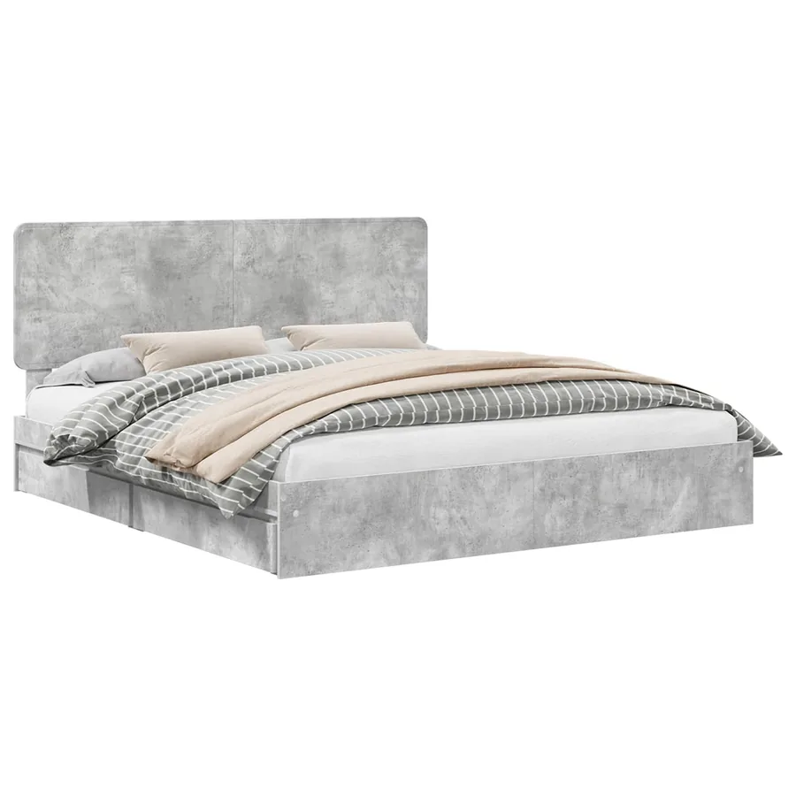 Lit de Rangement Gris béton 200 x 200 cm Bois d'ingénierie - 2