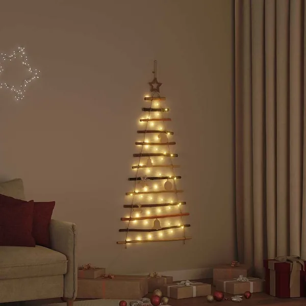 Sapin de Noël avec 50 LED Naturel 120 cm frêne massif