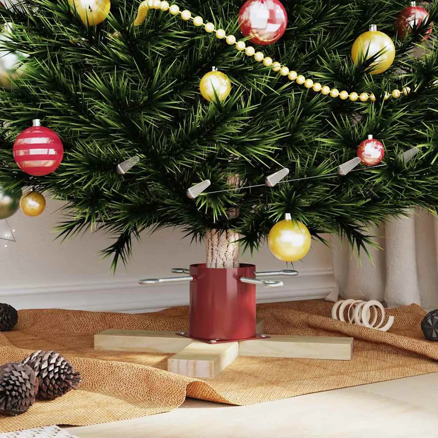 Pied de Sapin de Noël 1.73 Rouge 50 x 50 x 16 cm Pin massif - 4
