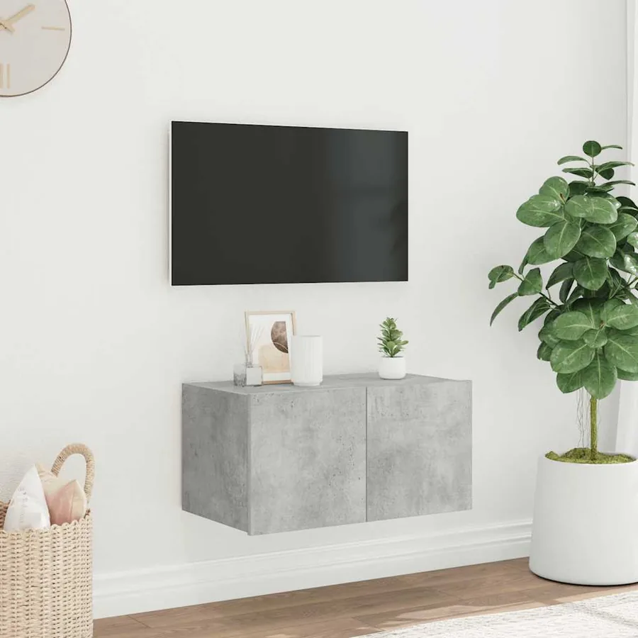 Meuble TV mural avec lumières LED gris béton 60x35x31 cm