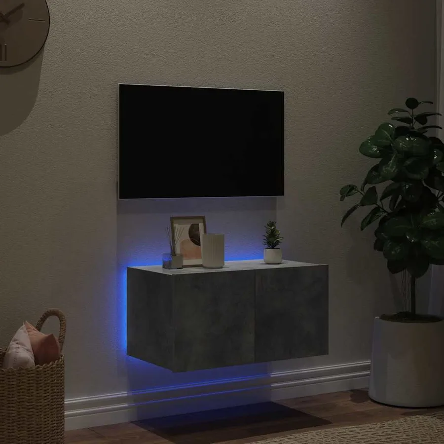 Meuble TV mural avec lumières LED gris béton 60x35x31 cm - 3