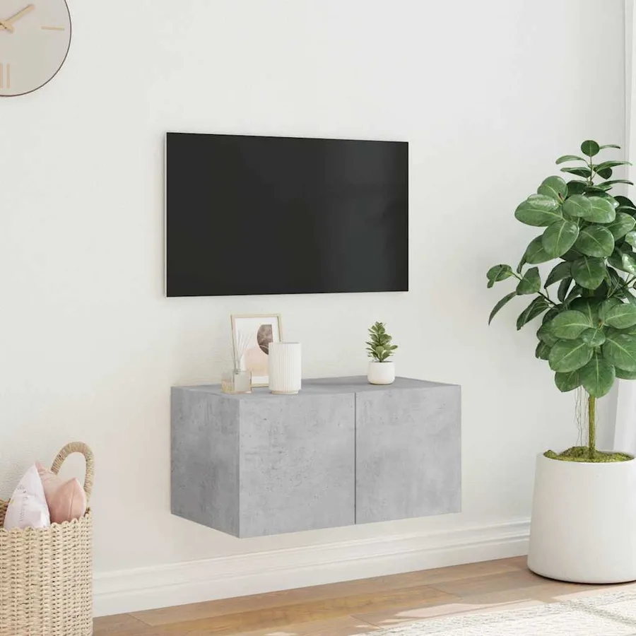 Meuble TV mural avec lumières LED gris béton 60x35x31 cm - 4